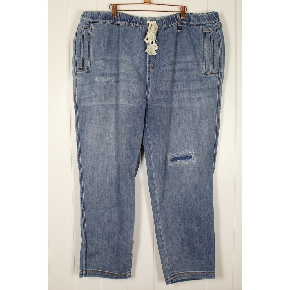 Sundance Womens Distressed Pull On Jeans Size XL‎ Elastic Waist Drawstring